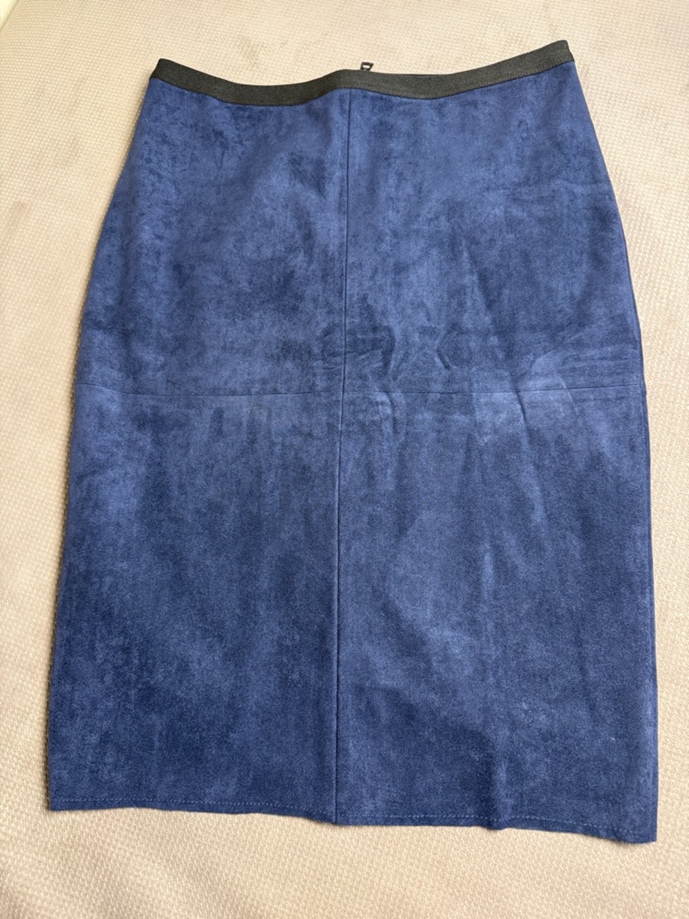 BCBGMaxAzria Navy Faux Suede Pencil Skirt with Black Waistband